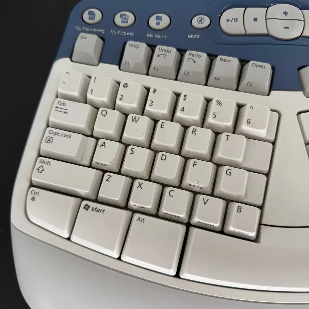 Vtg Microsoft Natural Multimedia Keyboard 1.0A RT9470 PS/2 Ergonomic Wired Gray